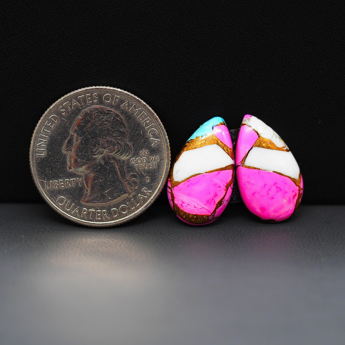 Cotton Candy Pear Cabochon Pair 19x11x3mm 12.5ct - pink, white and turquoise blue - Pedra Gems