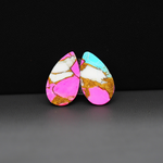 Cotton Candy Pear Cabochon Pair 19x11x3mm 12.5ct - pink, white and turquoise blue - Pedra Gems