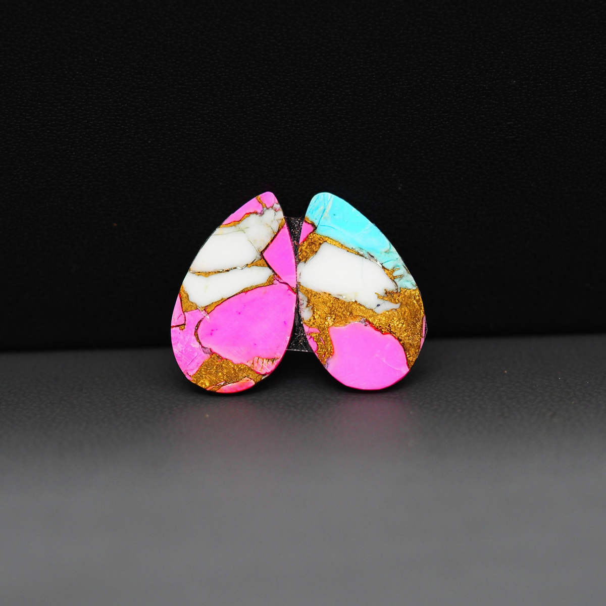 Cotton Candy Pear Cabochon Pair 19x11x3mm 12.5ct - pink, white and turquoise blue - Pedra Gems