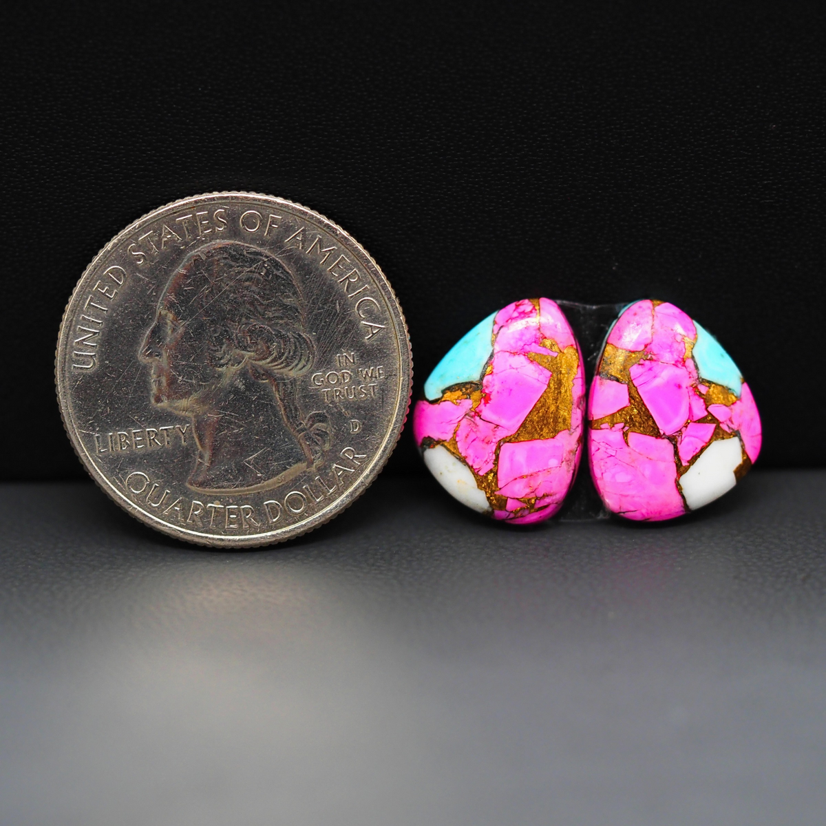 Cotton Candy Freeform Cabochon Pair 15x12x3mm 10.5ct - pink, turquoise blue and white - Pedra Gems