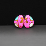 Cotton Candy Freeform Cabochon Pair 15x12x3mm 10.5ct - pink, turquoise blue and white - Pedra Gems