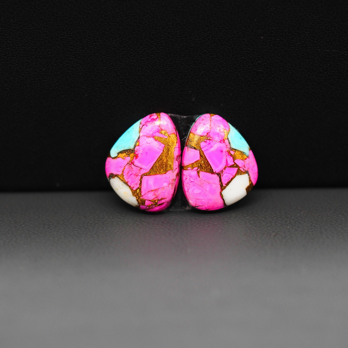 Cotton Candy Freeform Cabochon Pair 15x12x3mm 10.5ct - pink, turquoise blue and white - Pedra Gems