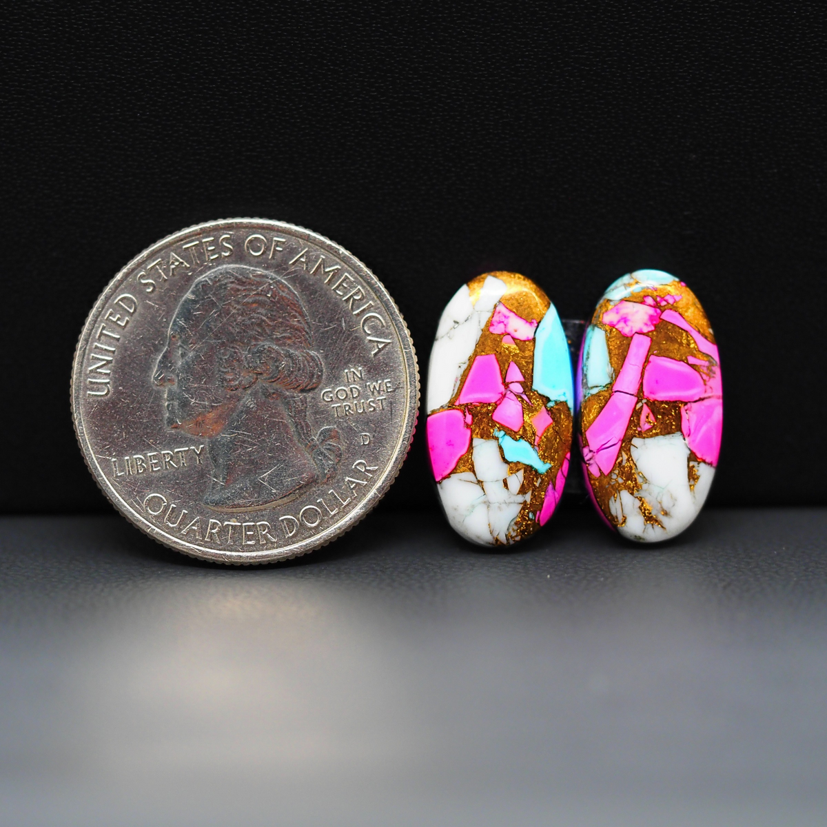 Cotton Candy Oval Cabochon Pair 18x10x3mm 13ct - white, pink and turquoise blue - Pedra Gems