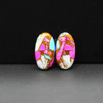 Cotton Candy Oval Cabochon Pair 18x10x3mm 13ct - white, pink and turquoise blue - Pedra Gems