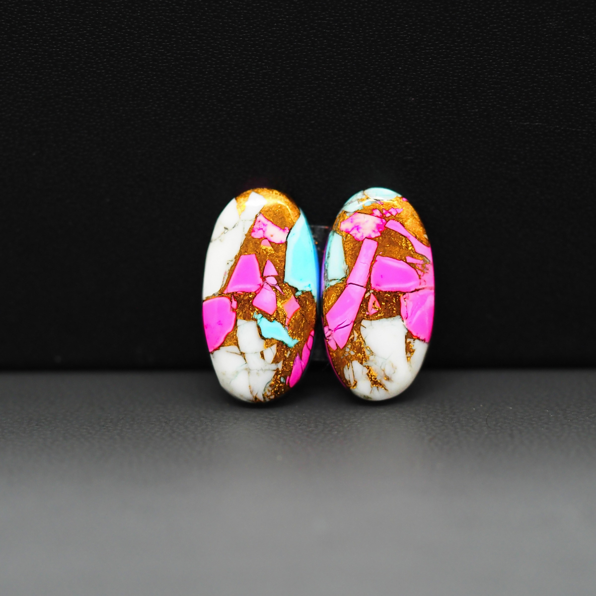 Cotton Candy Oval Cabochon Pair 18x10x3mm 13ct - white, pink and turquoise blue - Pedra Gems