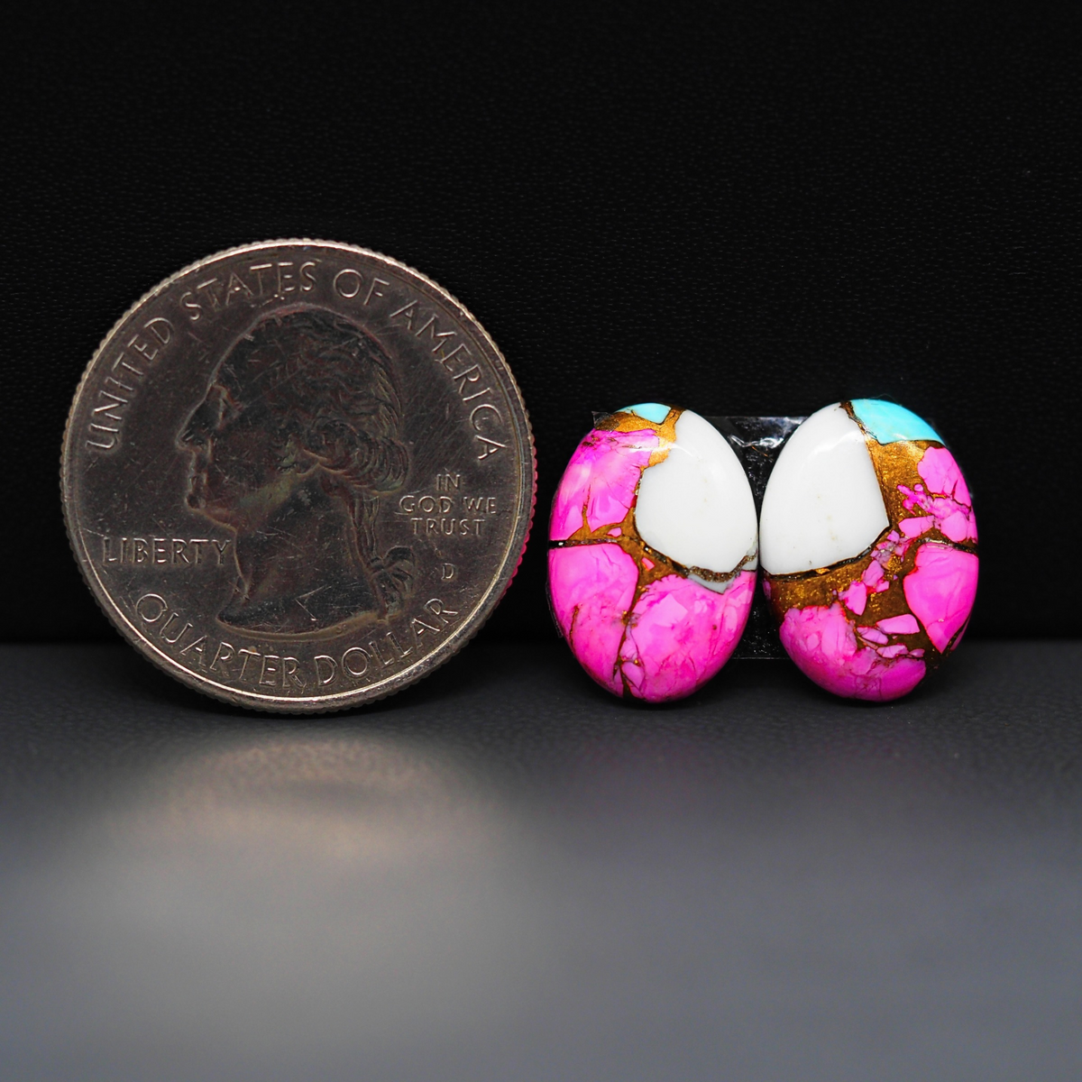 Cotton Candy Oval Cabochon Pair 15x11x3mm 10ct - pink, white and turquoise blue - Pedra Gems
