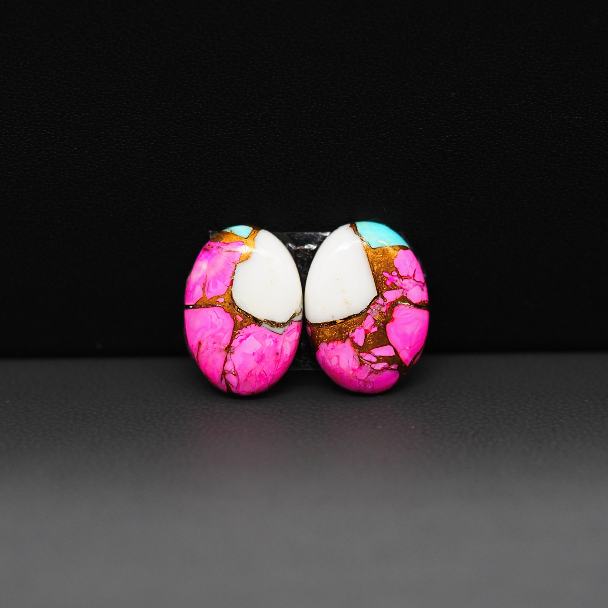 Cotton Candy Oval Cabochon Pair 15x11x3mm 10ct - pink, white and turquoise blue - Pedra Gems