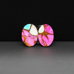 Cotton Candy Oval Cabochon Pair 15x11x3mm 10ct - pink, white and turquoise blue - Pedra Gems