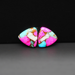 Cotton Candy Trillion Cabochon Pair 14x14x3mm 10ct - pink, turquoise blue and white - Pedra Gems