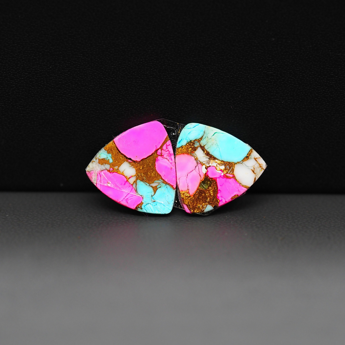 Cotton Candy Trillion Cabochon Pair 14x14x3mm 10ct - pink, turquoise blue and white - Pedra Gems