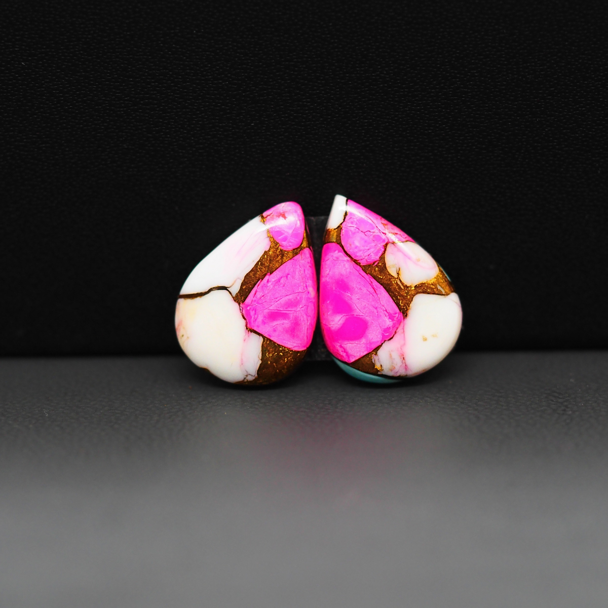 Cotton Candy Pear Cabochon Pair 17x11x3mm 9.5ct - pink, white and turquoise blue - Pedra Gems