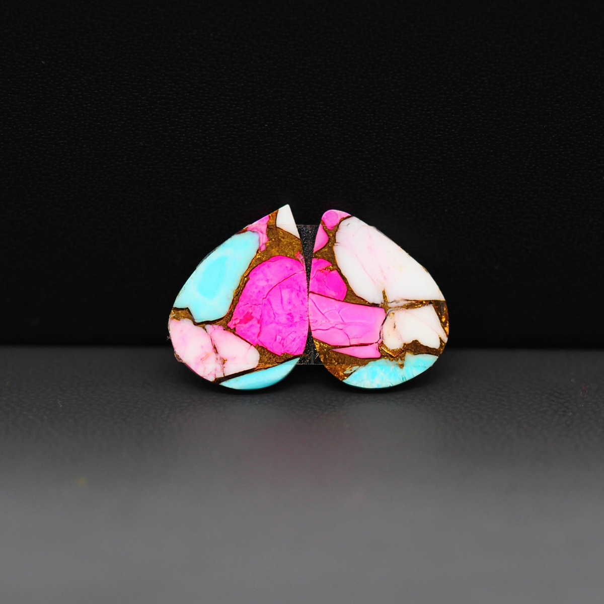 Cotton Candy Pear Cabochon Pair 17x11x3mm 9.5ct - pink, white and turquoise blue - Pedra Gems