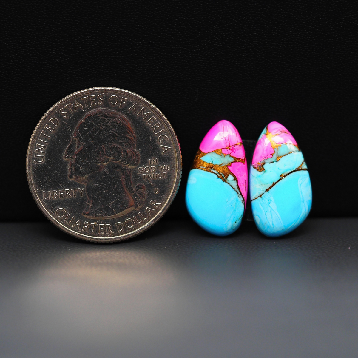 Cotton Candy Freeform Cabochon Pair 18x10x3mm 10ct - turquoise blue and pink - Pedra Gems