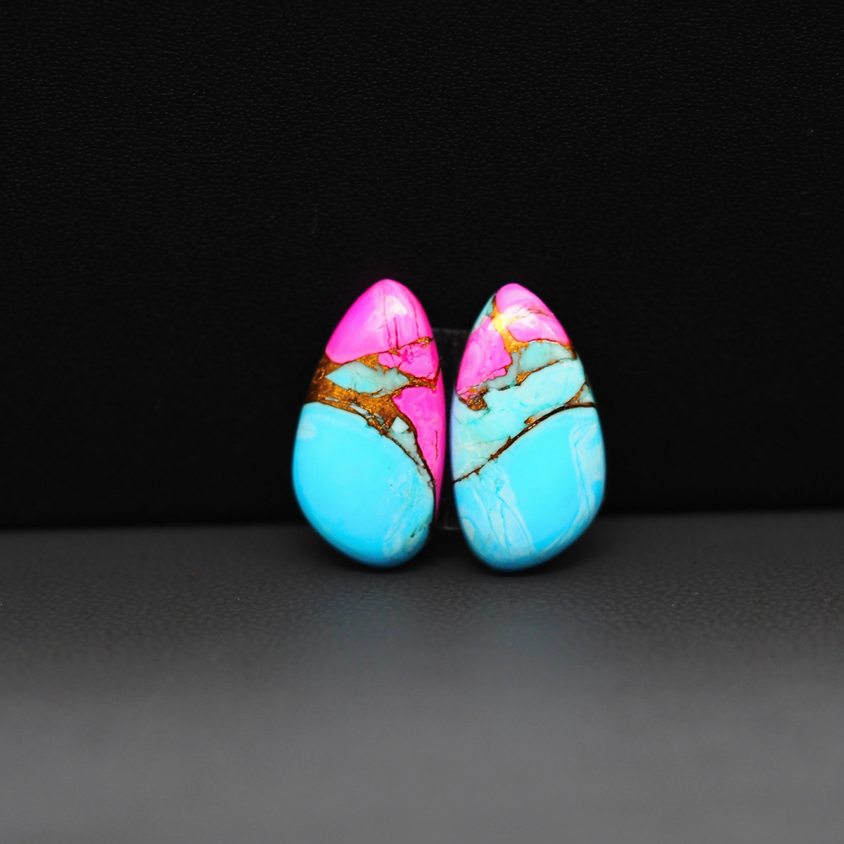 Cotton Candy Freeform Cabochon Pair 18x10x3mm 10ct - turquoise blue and pink - Pedra Gems