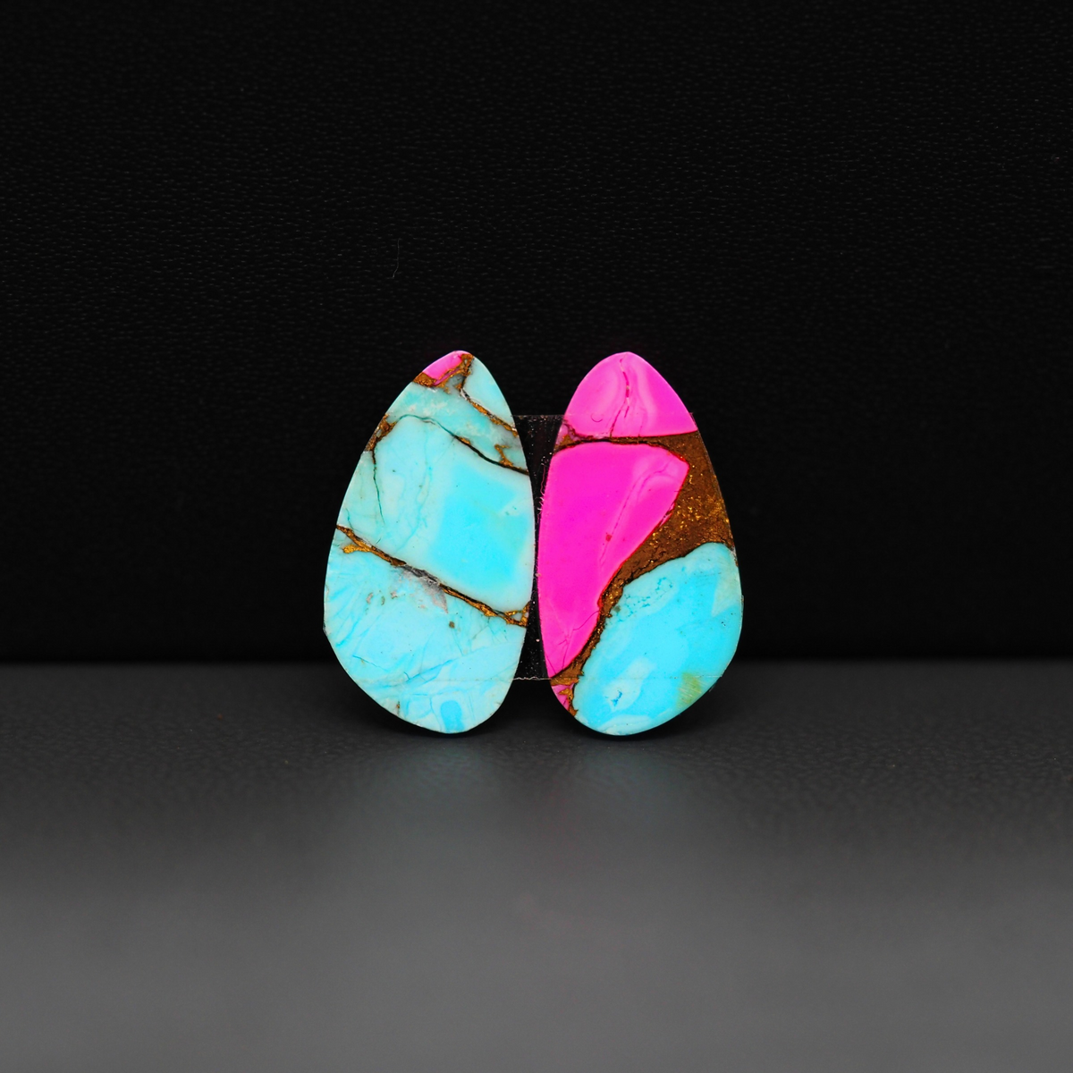 Cotton Candy Freeform Cabochon Pair 18x10x3mm 10ct - turquoise blue and pink - Pedra Gems