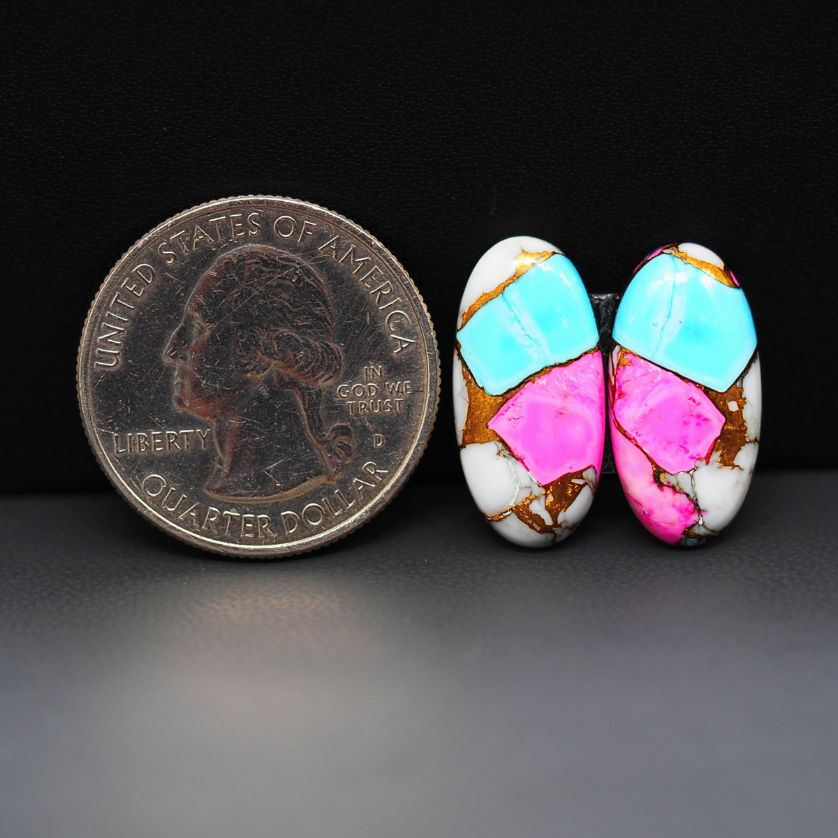 Cotton Candy Oval Cabochon Pair 21x10x3mm 13.5ct - turquoise blue, pink and white - Pedra Gems