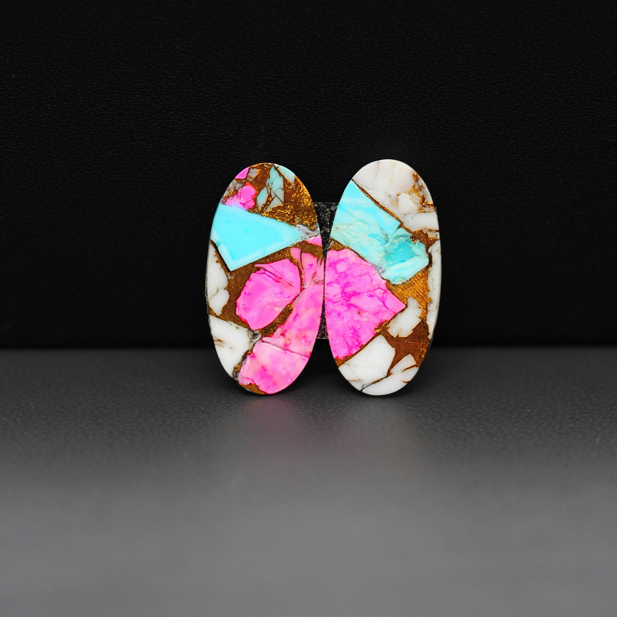 Cotton Candy Oval Cabochon Pair 21x10x3mm 13.5ct - turquoise blue, pink and white - Pedra Gems