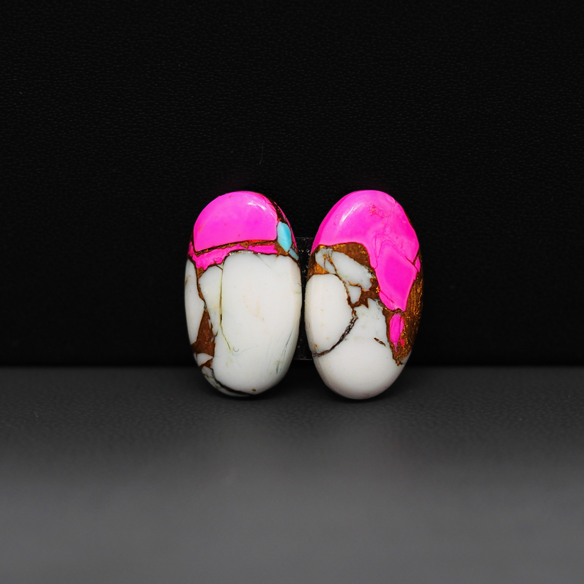 Cotton Candy Oval Cabochon Pair 19x11x3mm 12ct - white, pink and turquoise blue - Pedra Gems