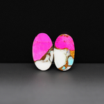 Cotton Candy Oval Cabochon Pair 19x11x3mm 12ct - white, pink and turquoise blue - Pedra Gems