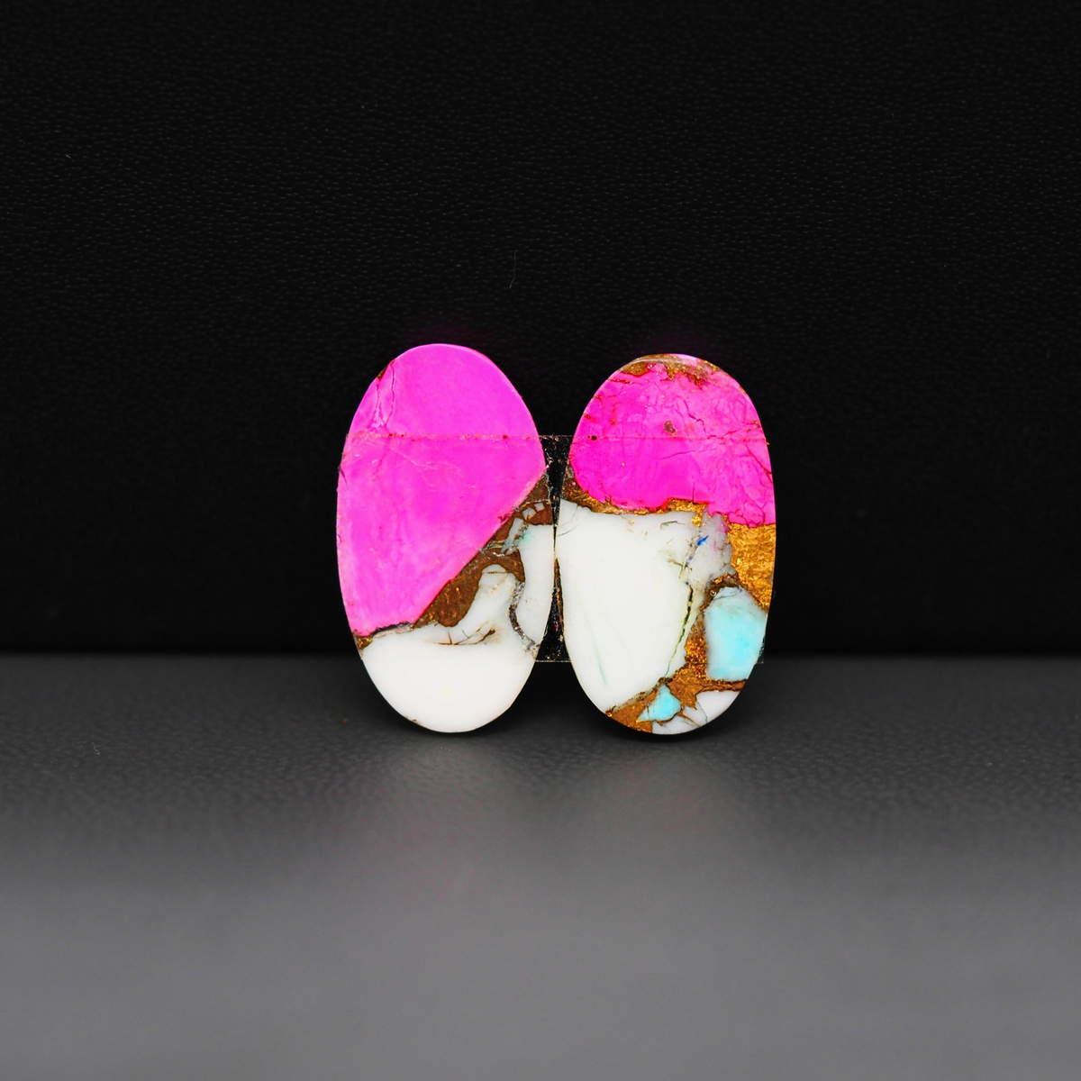 Cotton Candy Oval Cabochon Pair 19x11x3mm 12ct - white, pink and turquoise blue - Pedra Gems