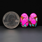 Cotton Candy Oval Cabochon Pair 20x12x3mm 15.5ct - pink, turquoise blue and white - Pedra Gems