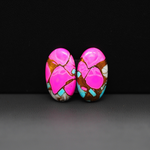 Cotton Candy Oval Cabochon Pair 20x12x3mm 15.5ct - pink, turquoise blue and white - Pedra Gems