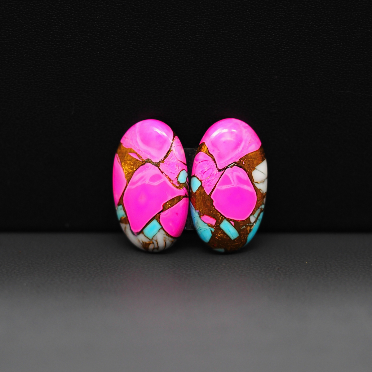 Cotton Candy Oval Cabochon Pair 20x12x3mm 15.5ct - pink, turquoise blue and white - Pedra Gems