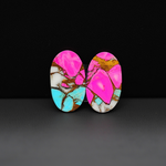 Cotton Candy Oval Cabochon Pair 20x12x3mm 15.5ct - pink, turquoise blue and white - Pedra Gems