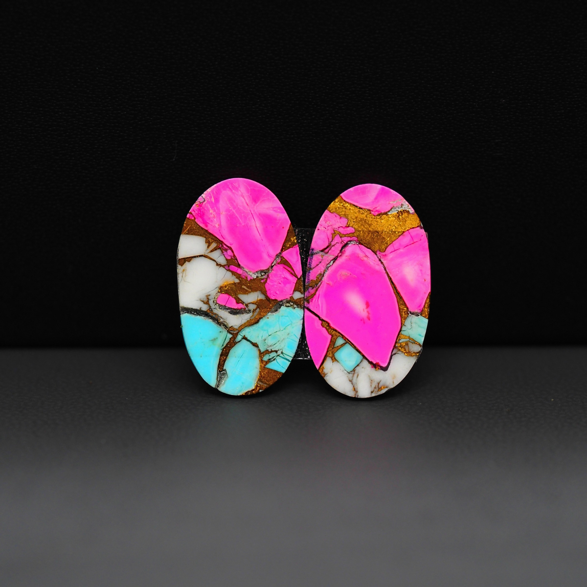 Cotton Candy Oval Cabochon Pair 20x12x3mm 15.5ct - pink, turquoise blue and white - Pedra Gems