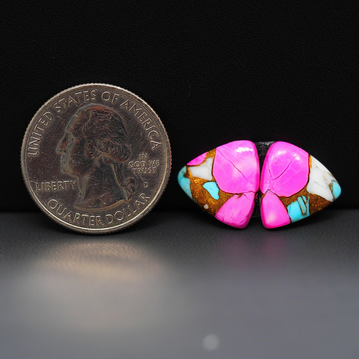 Cotton Candy Trillion Cabochon Pair 14x13x3mm 9.5ct - pink, white and turquoise blue - Pedra Gems