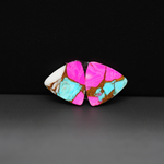 Cotton Candy Trillion Cabochon Pair 14x13x3mm 9.5ct - pink, white and turquoise blue - Pedra Gems