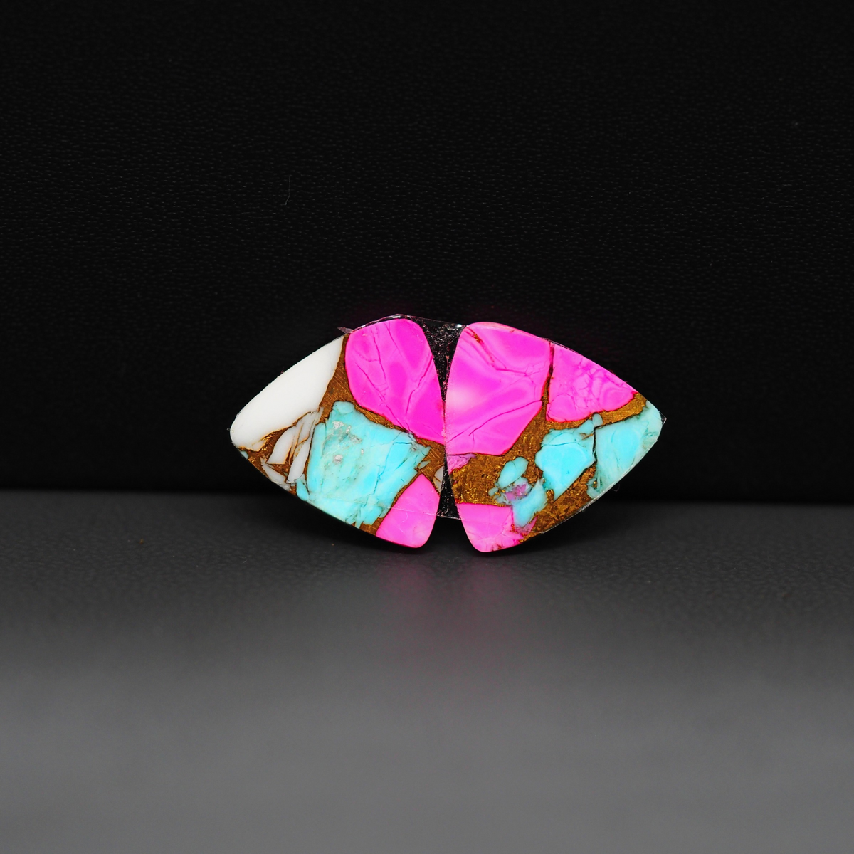 Cotton Candy Trillion Cabochon Pair 14x13x3mm 9.5ct - pink, white and turquoise blue - Pedra Gems