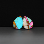 Cotton Candy Pear Cabochon Pair 16x11x3mm 9.5ct - turquoise blue, pink and white - Pedra Gems