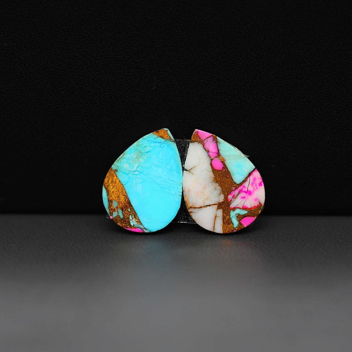 Cotton Candy Pear Cabochon Pair 16x11x3mm 9.5ct - turquoise blue, pink and white - Pedra Gems
