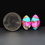 Cotton Candy Marquise Cabochon Pair 20x12x3mm 13ct - pink, turquoise blue and white - Pedra Gems