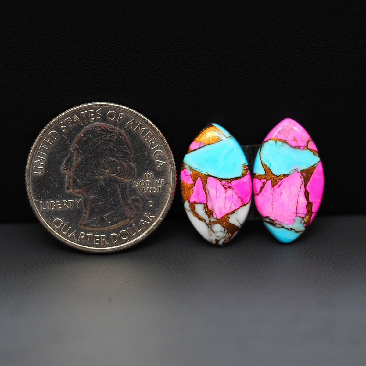 Cotton Candy Marquise Cabochon Pair 20x12x3mm 13ct - pink, turquoise blue and white - Pedra Gems