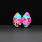 Cotton Candy Marquise Cabochon Pair 20x12x3mm 13ct - pink, turquoise blue and white - Pedra Gems