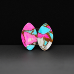 Cotton Candy Marquise Cabochon Pair 20x12x3mm 13ct - pink, turquoise blue and white - Pedra Gems
