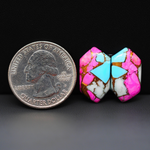 Cotton Candy Hexagon Cabochon Pair 19x11x3mm 13.5ct - pink, turquoise blue and white - Pedra Gems