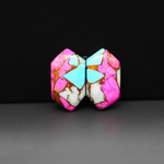 Cotton Candy Hexagon Cabochon Pair 19x11x3mm 13.5ct - pink, turquoise blue and white - Pedra Gems
