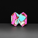 Cotton Candy Hexagon Cabochon Pair 19x11x3mm 13.5ct - pink, turquoise blue and white - Pedra Gems
