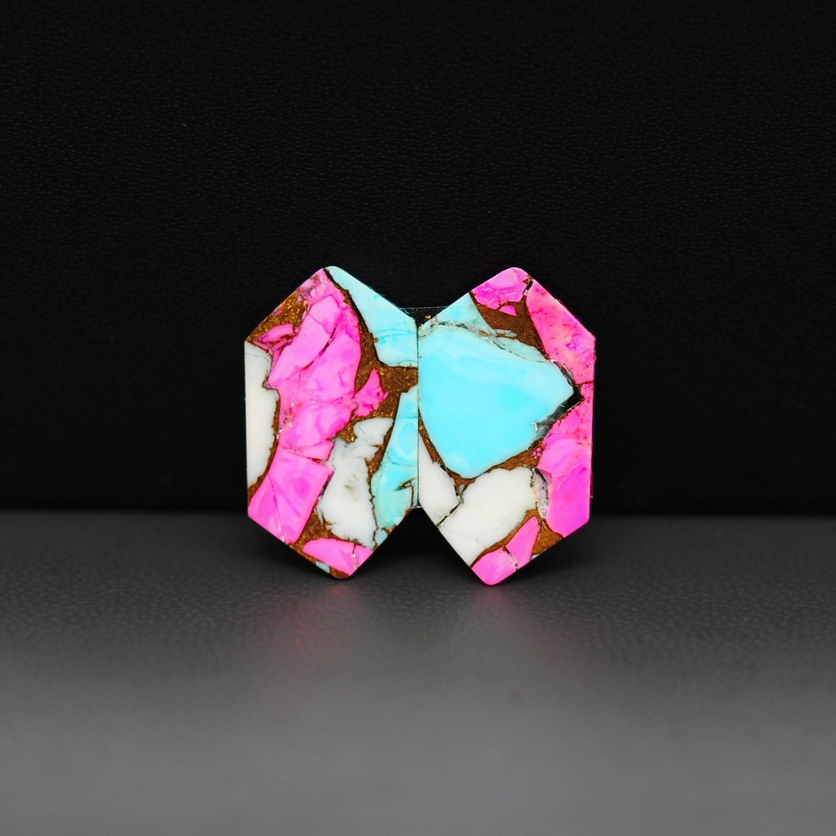 Cotton Candy Hexagon Cabochon Pair 19x11x3mm 13.5ct - pink, turquoise blue and white - Pedra Gems