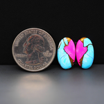 Cotton Candy Oval Cabochon Pair 18x10x3mm 10.5ct - turquoise blue, pink and white - Pedra Gems