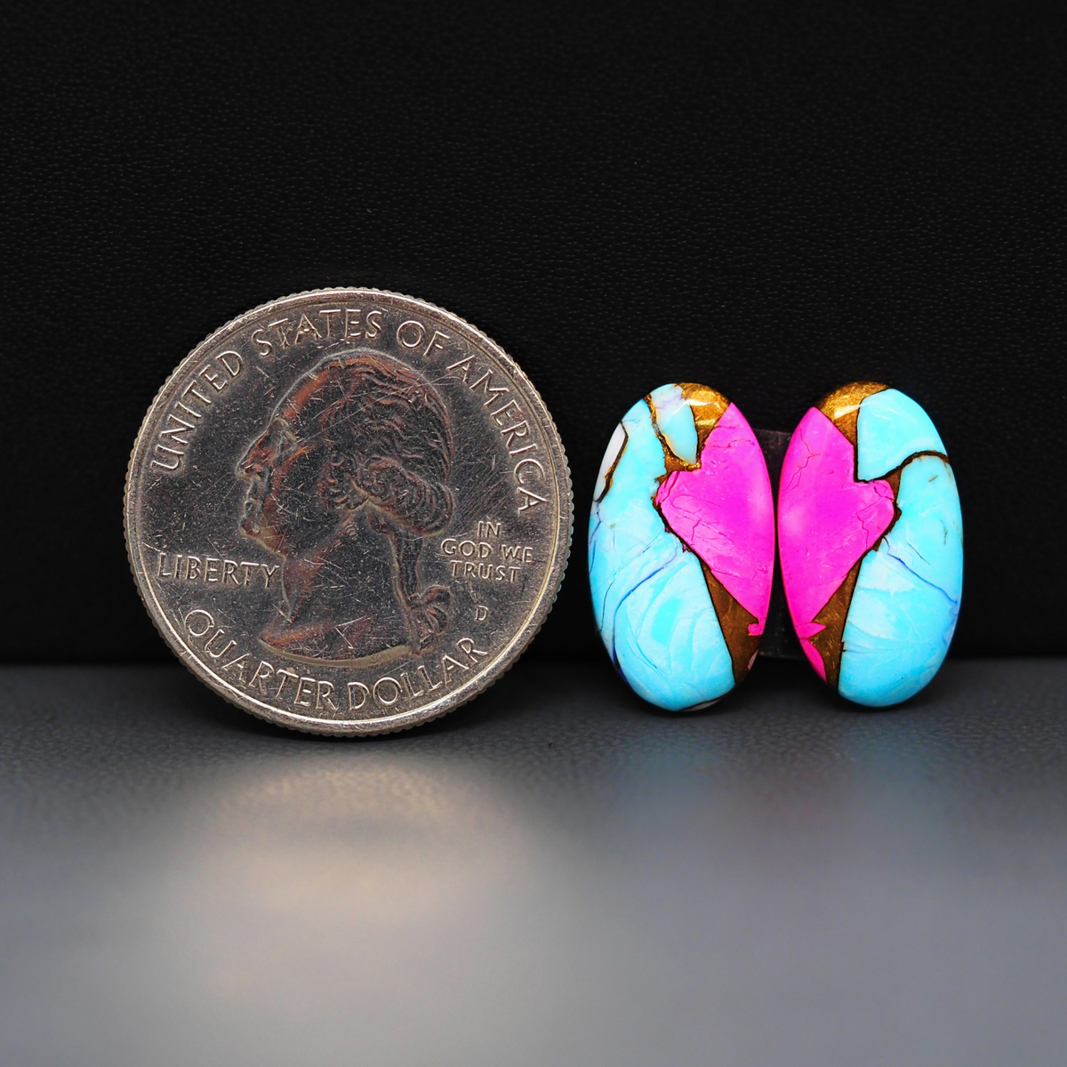 Cotton Candy Oval Cabochon Pair 18x10x3mm 10.5ct - turquoise blue, pink and white - Pedra Gems