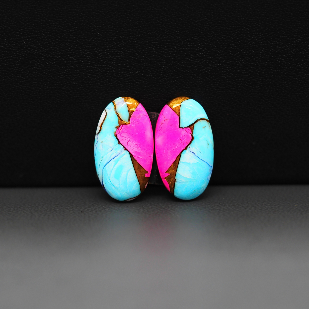Cotton Candy Oval Cabochon Pair 18x10x3mm 10.5ct - turquoise blue, pink and white - Pedra Gems