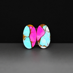 Cotton Candy Oval Cabochon Pair 18x10x3mm 10.5ct - turquoise blue, pink and white - Pedra Gems