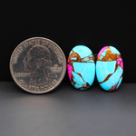 Cotton Candy Oval Cabochon Pair 19x12x4mm 16.5ct - turquoise blue and pink - Pedra Gems
