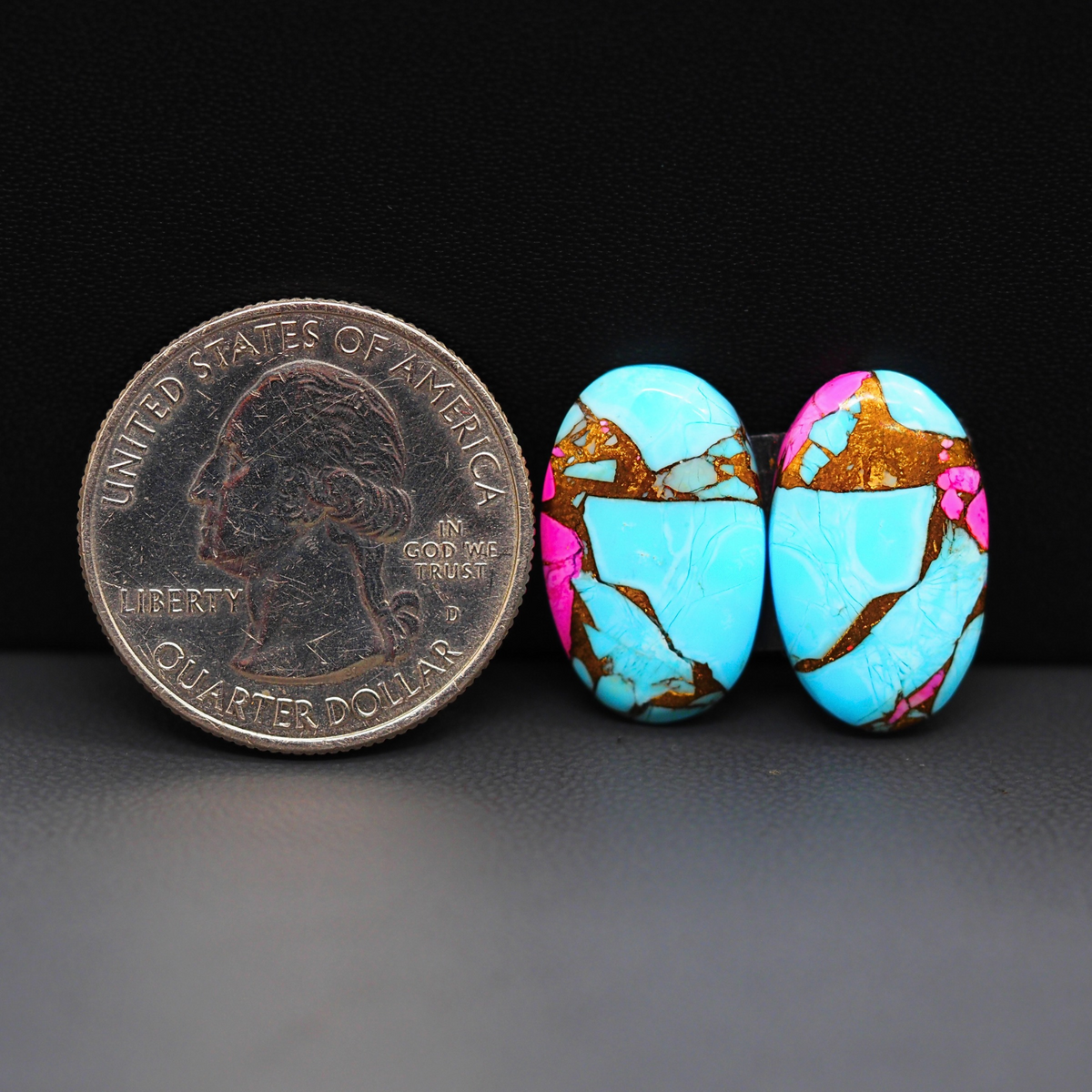 Cotton Candy Oval Cabochon Pair 19x12x4mm 16.5ct - turquoise blue and pink - Pedra Gems