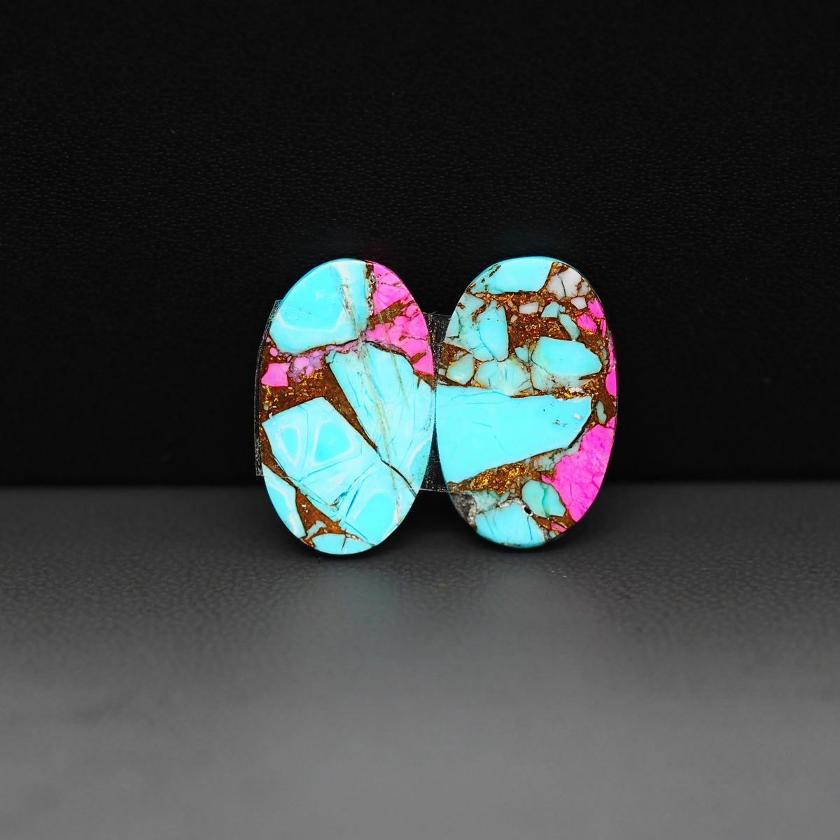 Cotton Candy Oval Cabochon Pair 19x12x4mm 16.5ct - turquoise blue and pink - Pedra Gems
