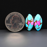 Cotton Candy Marquise Cabochon Pair 20x10x3mm 11.5ct - turquoise blue, pink and white - Pedra Gems